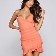 Windsor Dresses | Ruffled Coral Mini Dress | Color: Orange | Size: S