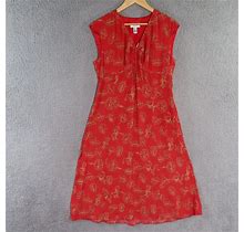 Talbots Dress Womens Petites 12 P V Neck Sleeveless Mini Red Flower Vintage NEW