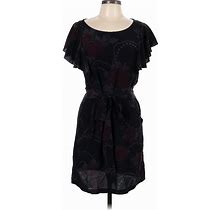 Rebecca Taylor Casual Dress Boatneck Short Sleeve: Black Print Dresses - Women's Size 10