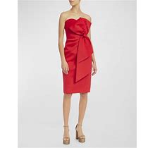 Badgley Mischka Collection Strapless Bow-Front Bodycon Midi Dress, Red, Women's, 10, Cocktail & Party Wedding Guest Dresses Bodycon Dresses