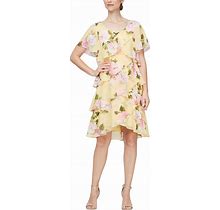 S.L. Fashions Women's Short Sleeve Floral Tiered Chiffon Dress (Missy And Petite)