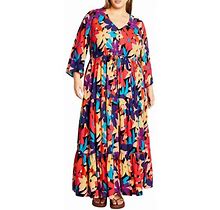 City Chic Endless Sun Floral Tiered Drawstring Waist Maxi Dress In Urban Bloom At Nordstrom