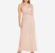 Adrianna Papell Dresses | Adrianna Papell Draped One Shoulder Sequin Gown In Blush - Mother Of The Bride | Color: Cream/Pink | Size: 10
