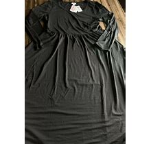 Lularoe Ryane Long Sleeve Empire Waist Dress Solid Black Medium 10/12 8/10