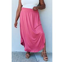 Doublju Comfort Princess Full Size High Waist Scoop Hem Maxi Skirt In Hot Pink