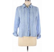 Marks & Spencer Long Sleeve Blouse: Blue Print Tops - Women's Size 8