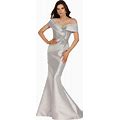 Terani Couture Two Tier Off The Shoulder Beaded Mermaid Dress - Taupe