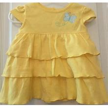 Carters Girls 3 Months Yellow Knit Short Sleeve Tiered Ruffle Dress