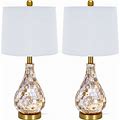 TPAMSWO Modern Coastal Table Lamps Set Of 2, Natural Mother Of Pearl Tiles 23.5" Bedside Lamp, For Bedroom Living Room Home Office Desk Nightstand