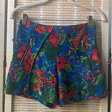 Zara Shorts | Zara Basic High Waisted Floral Shorts Xs | Color: Blue/Red | Size: Xs