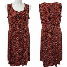 Nine West Dresses | Nine West Womans Dress Size 3X Knit Sleeveless Autum Floral Ruched Fit Flare | Color: Brown | Size: 3X