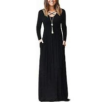 Lilbetter Women's Long Sleeve Loose Plain Maxi Dresses Casual Long Dresses With