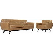 Modway Engage 2-Piece Modern Leather Living Room Set In Tan Finish, Living Room Furniture Sets