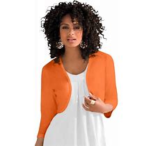 Roaman's Women's Plus Size Bolero Cardigan With Three-Quarter Sleeves - 3X, Orange