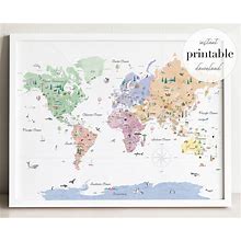 Pastels Educational World Map Printable | Kids World Map | Nursery World Map Art Print | Homeschooling World Map | Travel Print | Home Decor