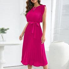 Finelylove Sorority Formal Dress Petite Formal Dresses For Women V-Neck Solid Sleeveless Peplum Hot Pink
