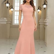 Solid Color Contrast Lace Dress, Women's Clothing Elegant Dress Trending,Temu