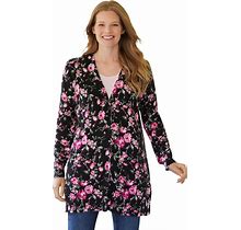 Plus Size Women's Perfect Longer-Length Cotton Cardigan By Woman Within In Black Floral (Size L) Sweater