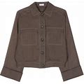 Brunello Cucinelli - Monili Chain-Detail Semi Sheer-Sleeve Jacket - Women - Eco Brass/Cotton - 44 - Brown