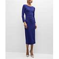 Emporio Armani Pintuck Jersey Midi Sheath Dress, Purple, Women's, 0, Casual & Work Dresses Jersey Dresses