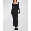 Staud Silhouette Long-Sleeve Bustier Knit Maxi Dress, Black, Women's, XL, Casual & Work Dresses Maxi Dresses