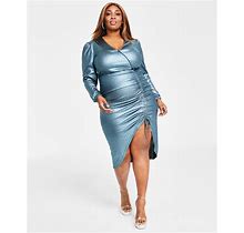 Nina Parker Trendy Plus Size Trendy Plus Size Metallic Midi Dress - Ice Blue - Size 3X