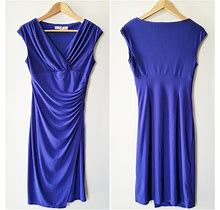 Evan Picone Dresses | Must Bundle Evan Picone Blue Draped Ruched Wrap Shift Dress | Color: Blue | Size: 4
