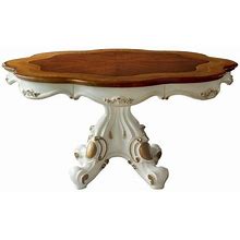 Acme Picardy Round Wooden Dining Table In Antique Pearl And Cherry Oak