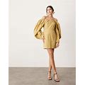 ASOS EDITION Structured Off The Shoulder Mini Dress In Honey-Yellow - Yellow (Size: 12)