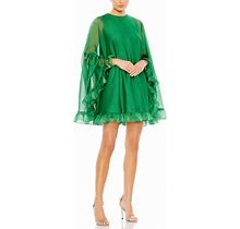 Mac Duggal Women's High Neck Ruffle Hem Cape Mini Dress - Green - Size 16 - Deep Green