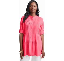 Plus Size Women's Linen Pintuck Button Front Blouse By Jessica London In Vibrant Watermelon (Size 28 W)