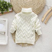 White Boys Girls Children's Winter Sweater Solid Color Turtleneck Knitted Top Stretch Shirt For Babys Clothes Turtleneck Kids Ugly Christmas Sweater F