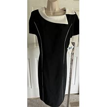NEW $89 Danny & Nicole Chic Sheath Dress Black+White Collar Short Sleeve Midi 12