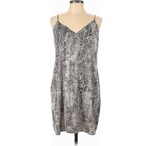White House Black Market Casual Dress - Slip Dress V Neck Sleeveless: Gray Snake Print Dresses - Women's Size 12 Petite