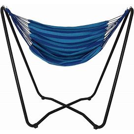 Sunnydaze Hanging Rope Hammock Chair With Space-Saving Stand, Brt Blue