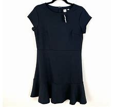 NEW Gap Womens 12 Petite Black Peplum Hem Sheath Dress Short Sleeve