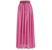 Size L Women Lady Chiffon Pleated Retro Long Maxi Dress Elastic Waist