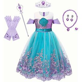Little Girls Mermaid Costume Princess Dress, Girls Dress Halloween Cosplay Costume Dress Up Birthday Party Dress With,Violet,Popular,Temu