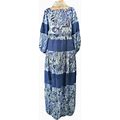 Bcbg Boho Silk Maxi Dress Xxs Blue Paisley Crochet Summer 228 Casual