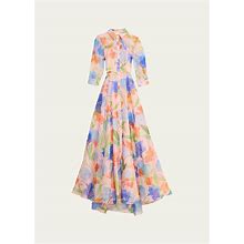 Carolina Herrera Floral-Print Belted Trench Gown, Blush Mult, Women's, 10, Evening Formal Gala Gowns Mother Of The Bride Groom Evening Gowns