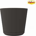 20 in. Kyra Large Black Resin Planter (20 in. D X 17.3 in. H) With Attached Saucer