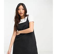 ASOS DESIGN Petite Denim Pinafore Dress In Black - Black (Size: 0)