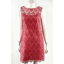 Donna Morgan Sheath Dress Size 6 Coral Pink Embroidered Lined Back