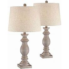 Spboomlife Hill Patsy Country Cottage Traditional Table Lamps 26.5" High Set Of 2 Beige Washed Fabric Tapered Drum Shade Decor For Living Room Bedroom