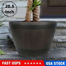 20.5" Classic Home Garden Whiskey Plastic Resin Flower Pot Barrel Planter, Brown