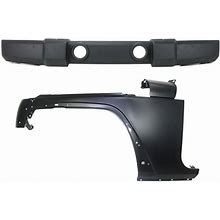 2015 Jeep Wrangler Sport 2-Piece Kit Front Textured Bumper Cover, For Models With Fog Lights And Tow Hooks, With Fender