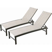 2Pk Outdoor Five Position Adjustable Aluminum Chaise Lounge Brown - Crestlive Products