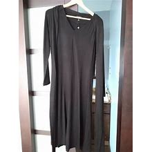 Talbots Long Sleeves Long Wrap Dress Black Petite S, 70% Wool