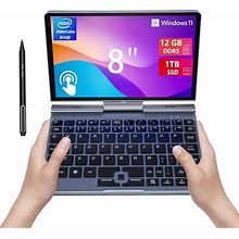 8 Inch Mini Laptop HD Touchscreen Portable 2-In-1 Computer,Windows 11 Pro Small Laptop For Business And Students,Intel N100 12GB LPDDR5 1TB M.2 SSD,W