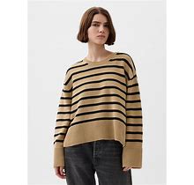Women's 24/7 Split-Hem Shrunken Sweater By Gap Camel Stripe Petite Size S